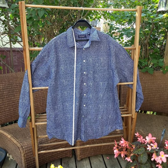 navy blue white floral pattern dress shirt - Picture 6 of 9